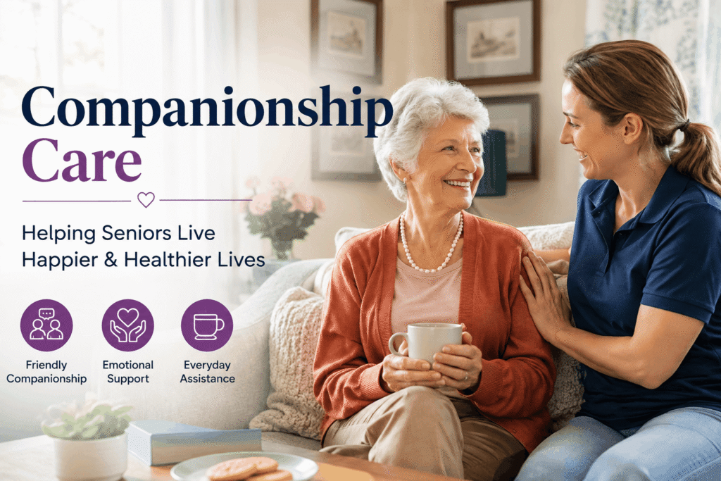 Professional companionship care for seniors at home with a compassionate caregiver providing emotional support and friendly companionship in Cheshire.