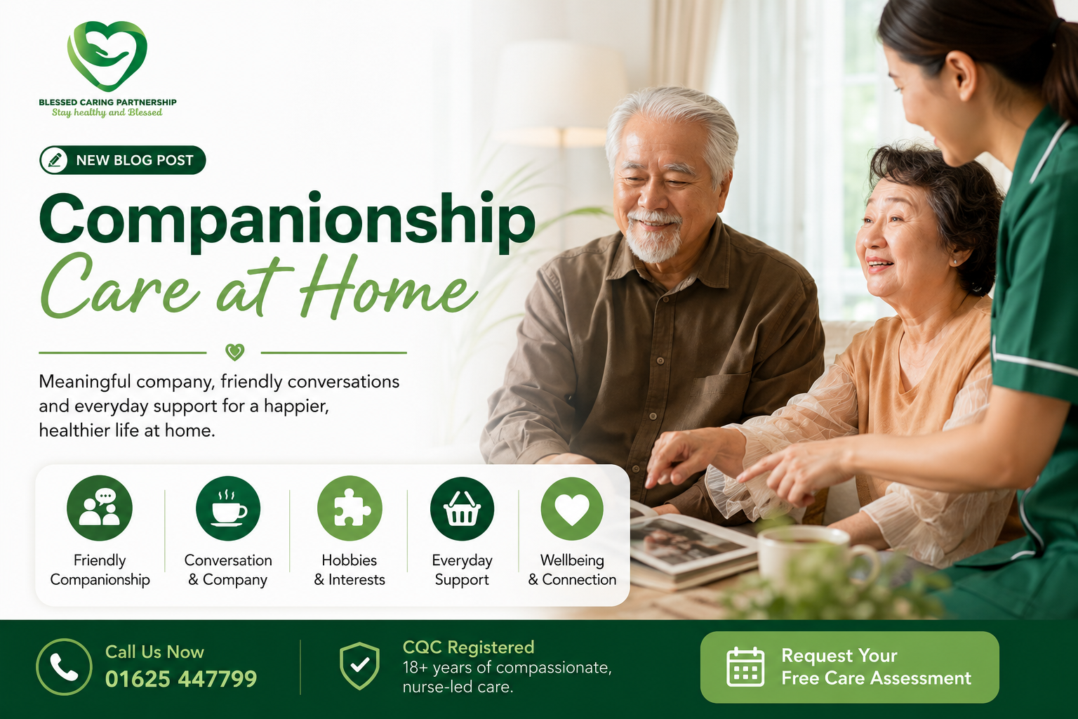 Companionship care worker supporting older adults at home